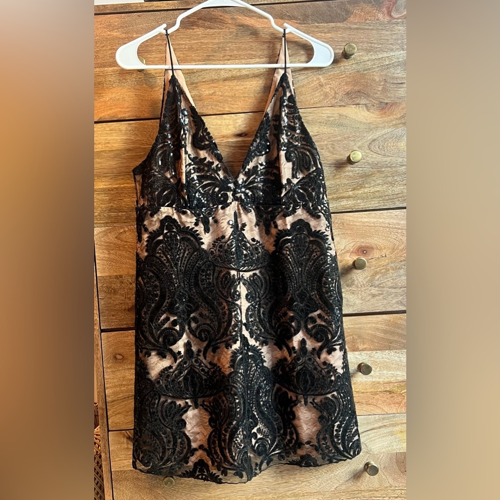 Free People Black and Tan Lace Slip Dress